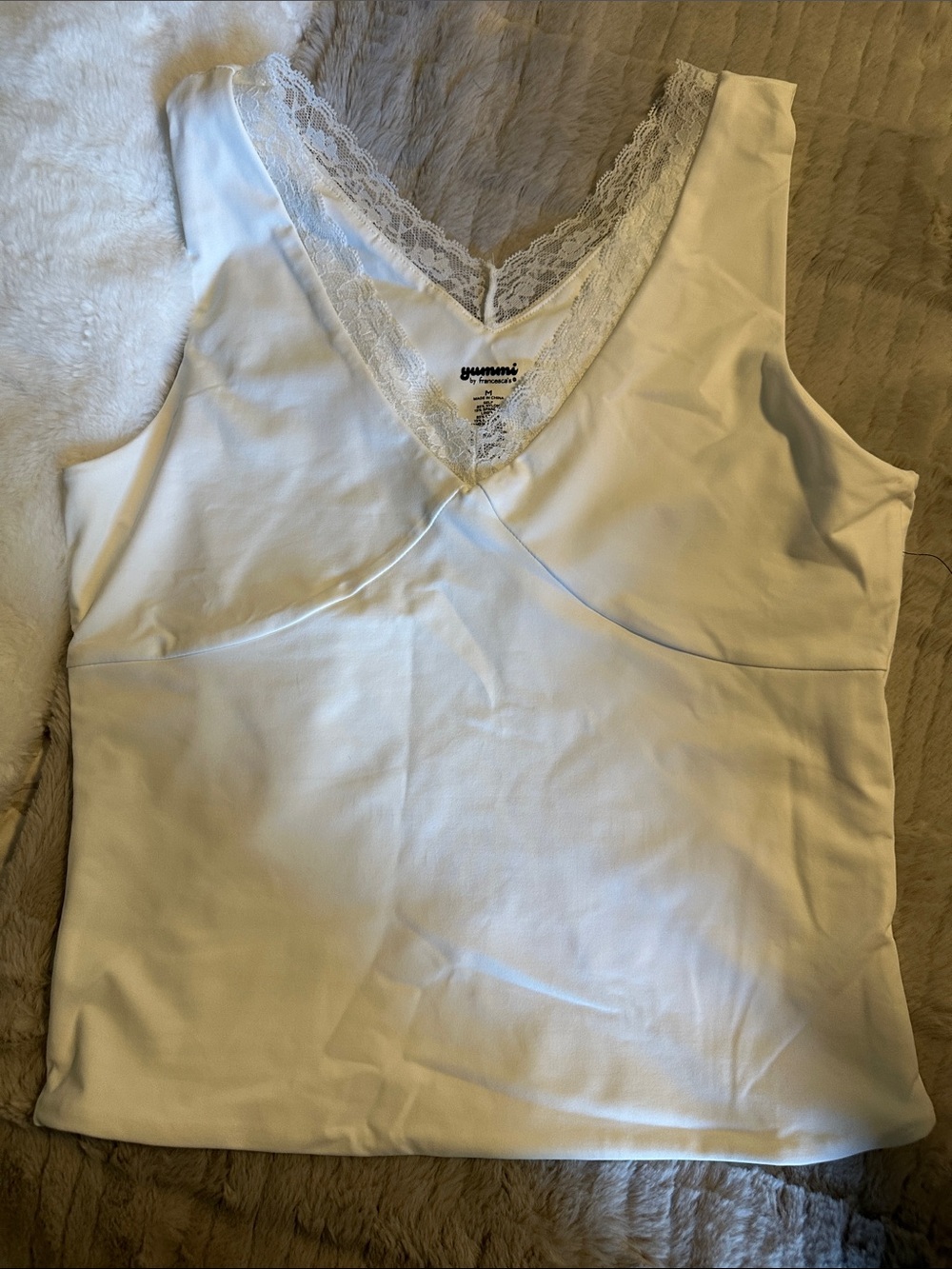 Francesca's Collections White Lace V-Neck Slip Tank